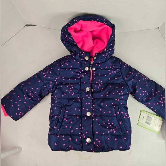 Carter’s 12 Months Girls Blue And Pink Heart Winter Jacket - Picture 1 of 9